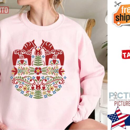 Scandinavian Dala Horse Swedish Folk Art Shirt