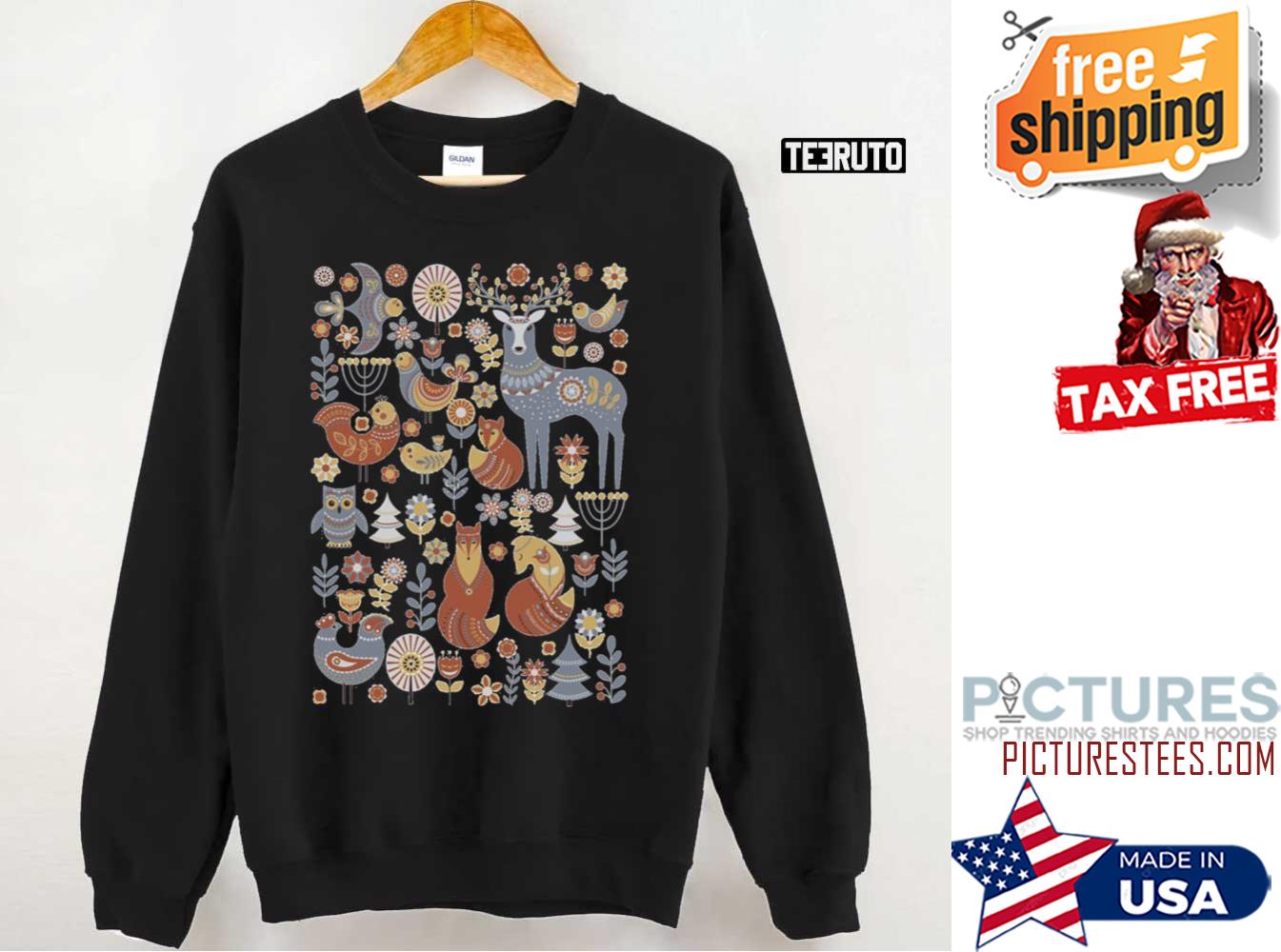 Scandinavian Folk Art Christmas Norwegian Cottage Sweatshirt