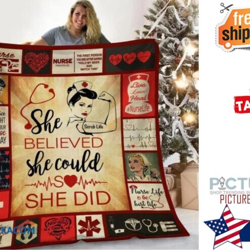 She Believed She Could So She Did Nurse Design Sherpa Fleece Blanket