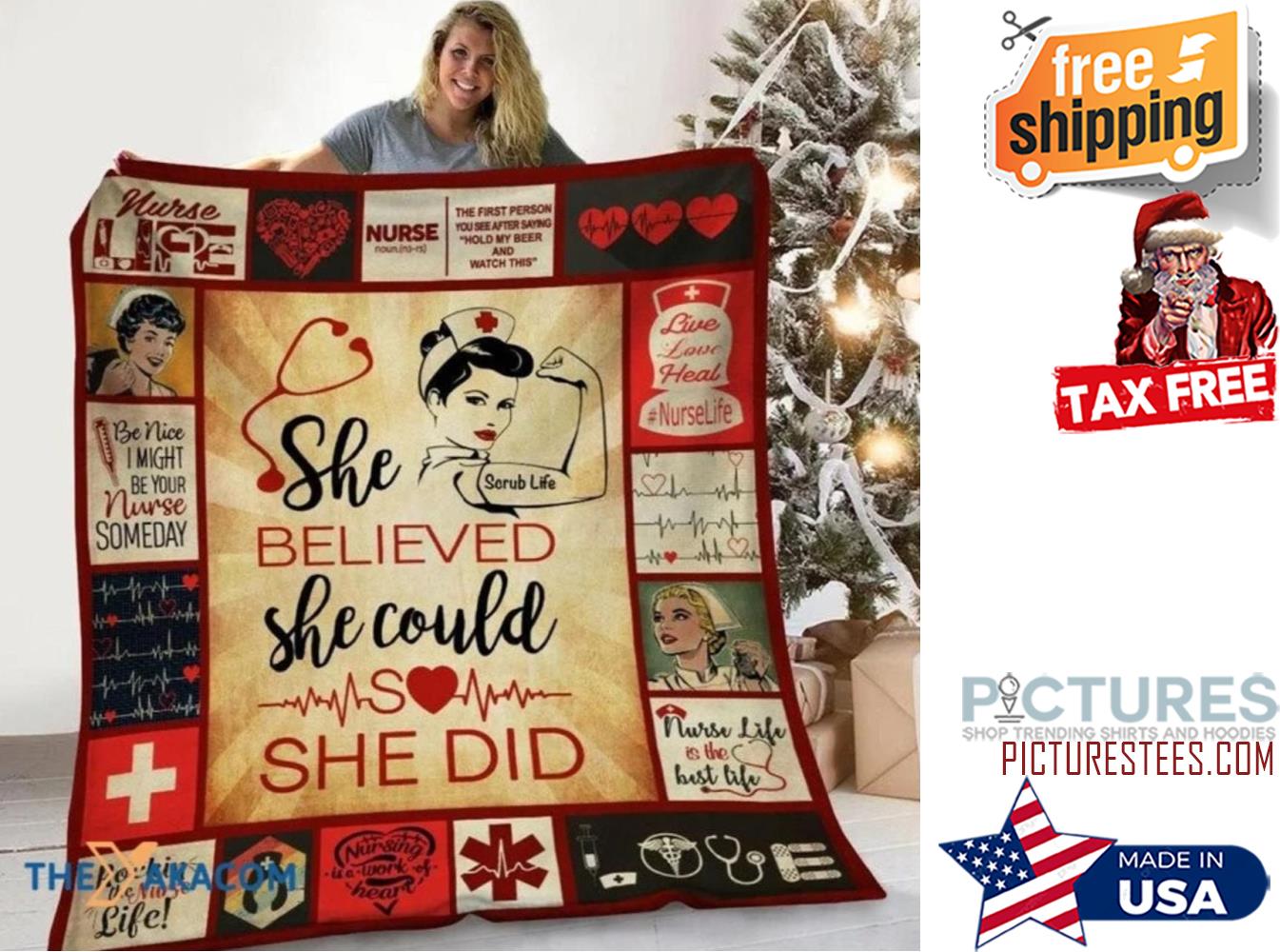 She Believed She Could So She Did Nurse Design Sherpa Fleece Blanket