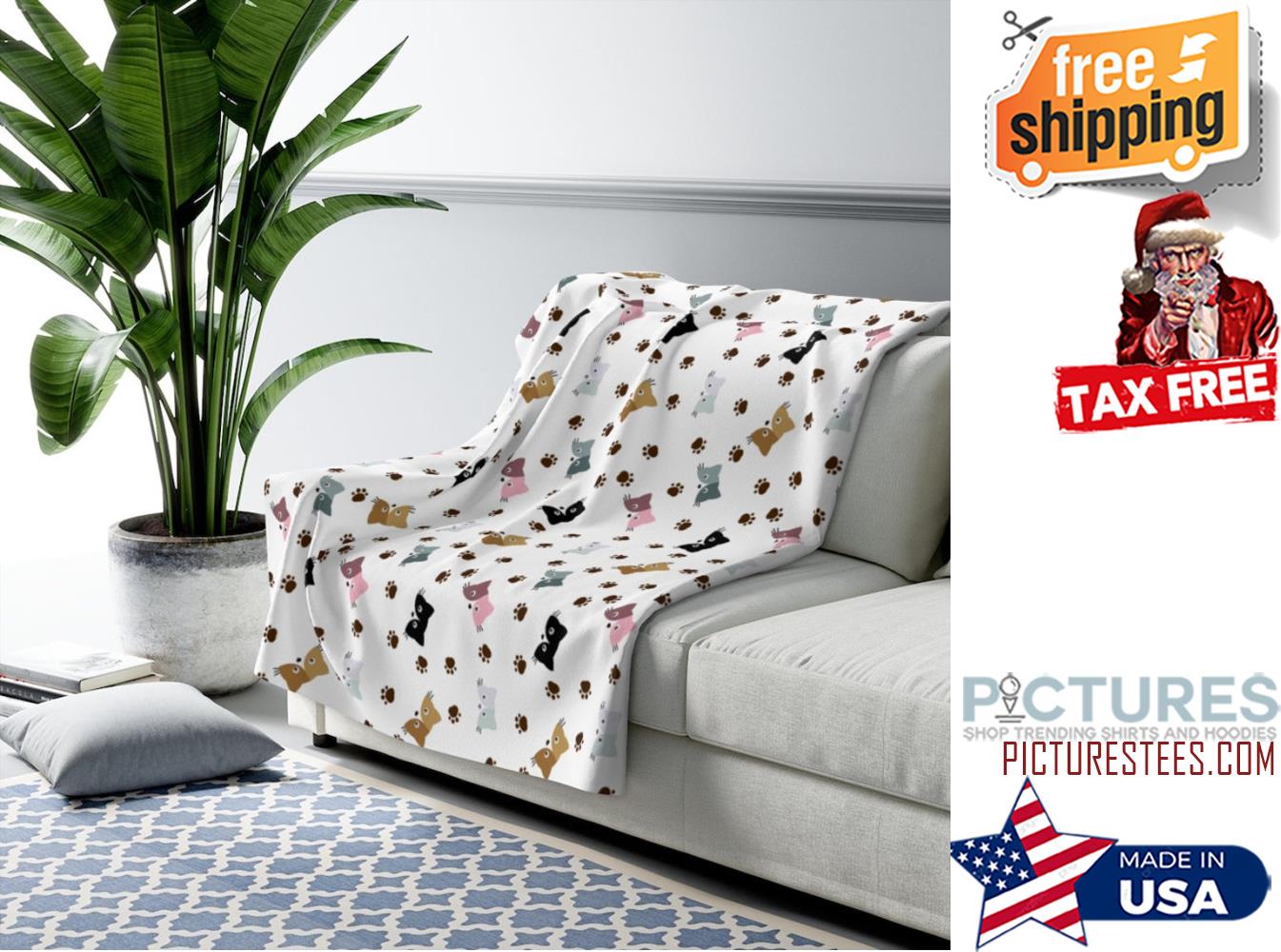 Sherpa Fleece Cat Faces Blanket