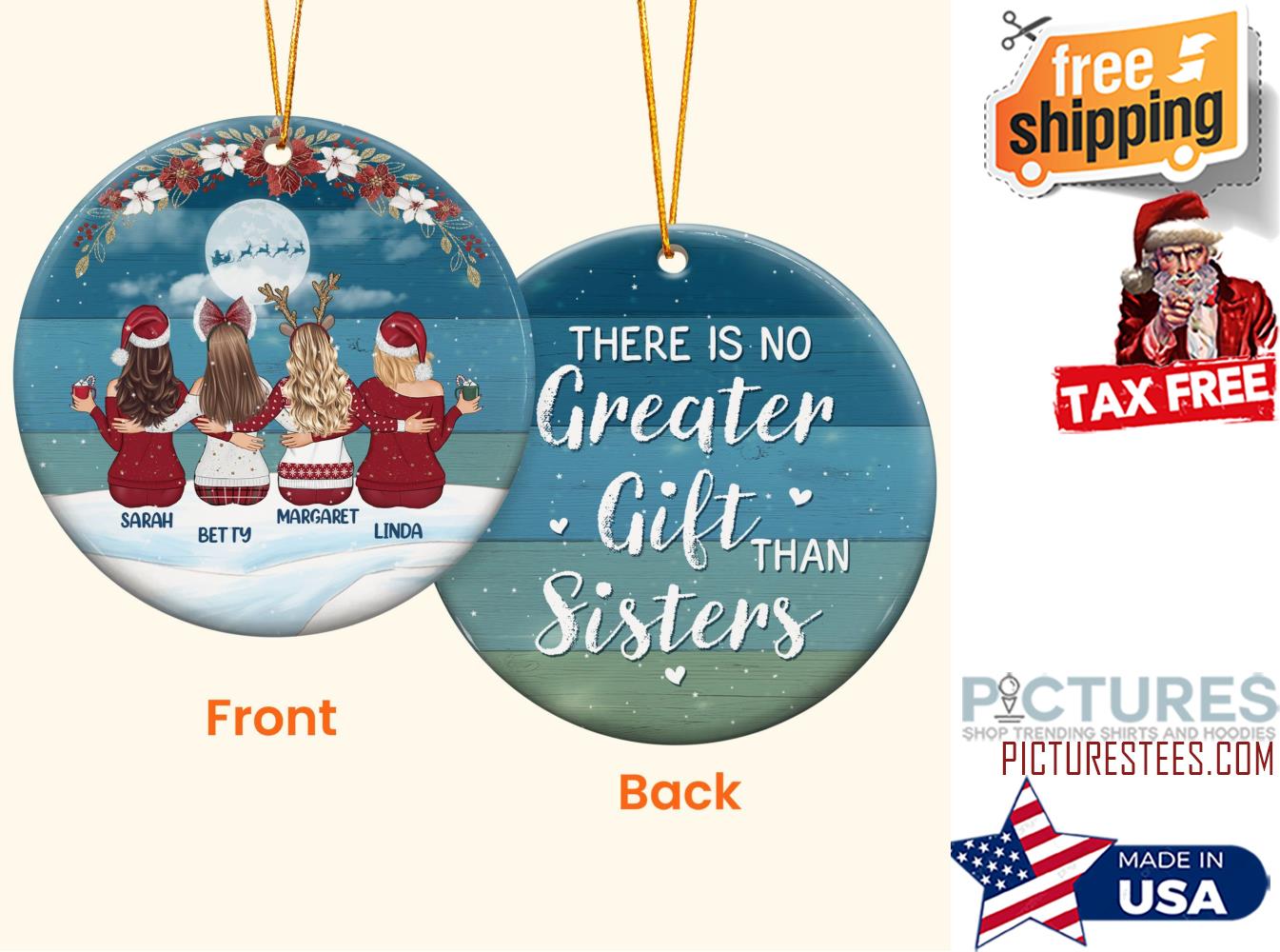 There Is No Greater Gift Than Sisters Personalized Two Sided Ceramic Ornament