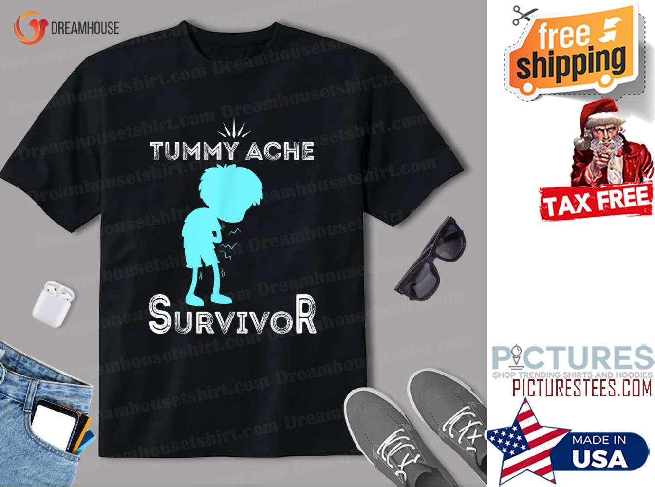 Tummy Ache Survivor funny Vintage Tee For Men Women Boys