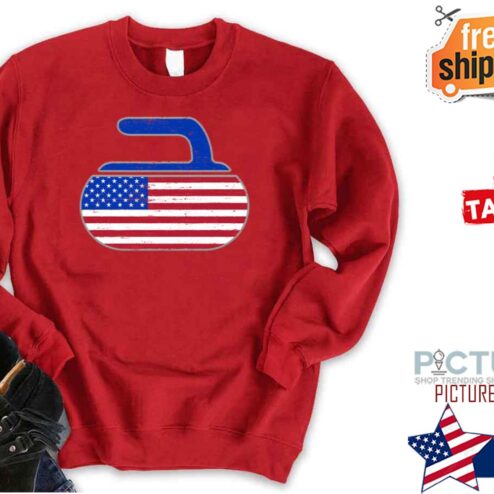 Usa Curling Stone Distressed American Flag Shirt