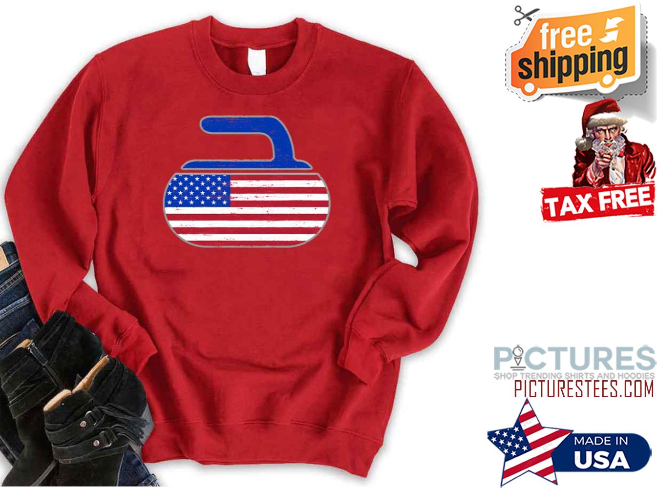 Usa Curling Stone Distressed American Flag Sweatshirt