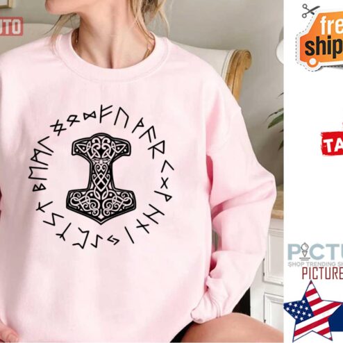 Viking Mjolnir And Rune Wheel Nordic Shirt