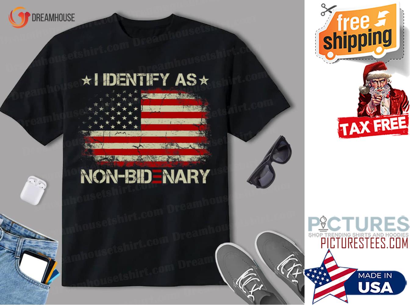 Vintage American Flag Patriots I Identify As Non Bidenary Shirt