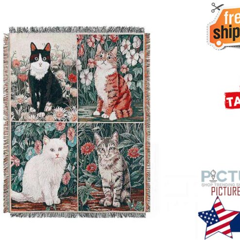 Vintage cat Print knitted tapestry With Tassel Cat Throw Blanket Merry Blanket Polyester Sofa Blanket Cable Knit Soft Towel Pet Home Decor