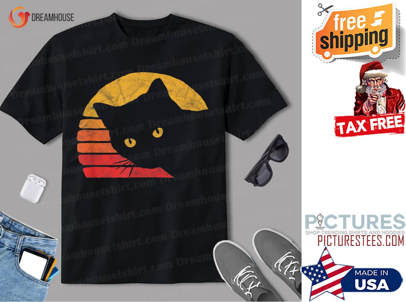 Vintage Eighties Style Cat Retro Distressed Design Shirt