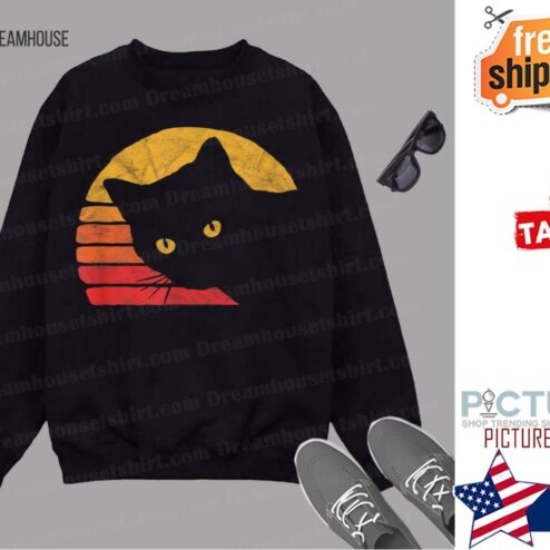 Vintage Eighties Style Cat Retro Distressed Design shirt