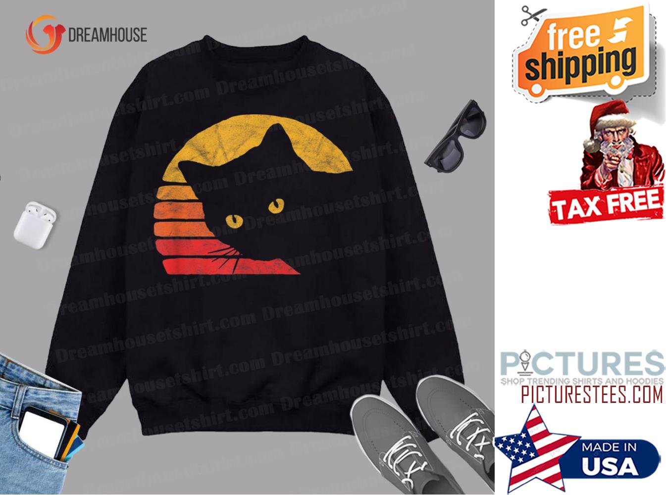 Vintage Eighties Style Cat Retro Distressed Design Sweatshirt