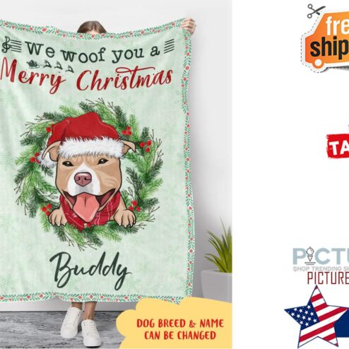 WE WOOF YOU A MERRY CHRISTMAS PERSONALIZED CUSTOM FLEECE BLANKET