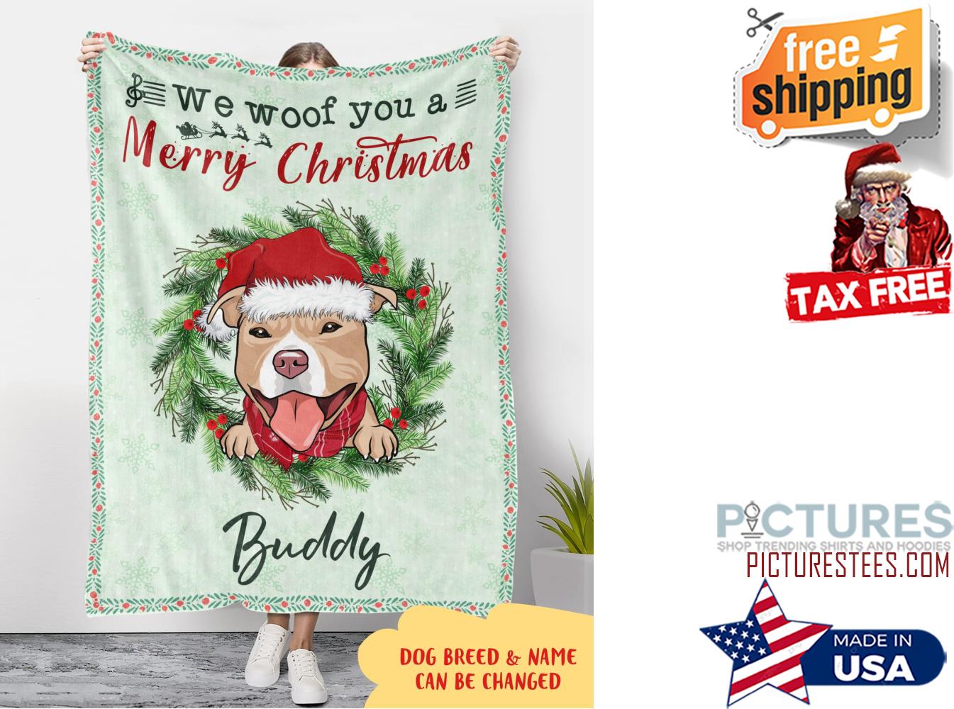 WE WOOF YOU A MERRY CHRISTMAS PERSONALIZED CUSTOM FLEECE BLANKET