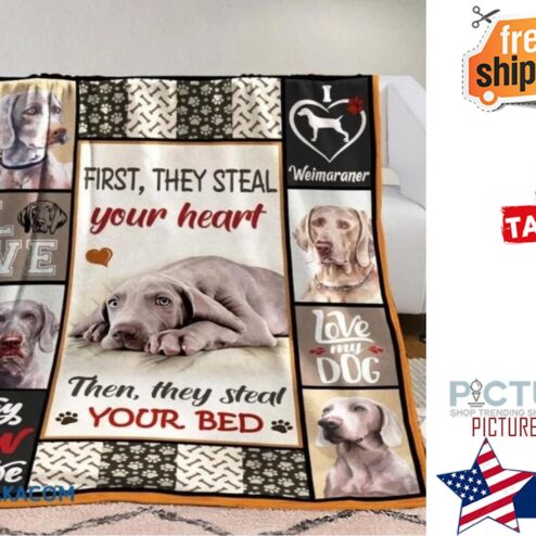 Weimaraner Firsthey Steal Your Heart Background Sherpa Fleece Blanket