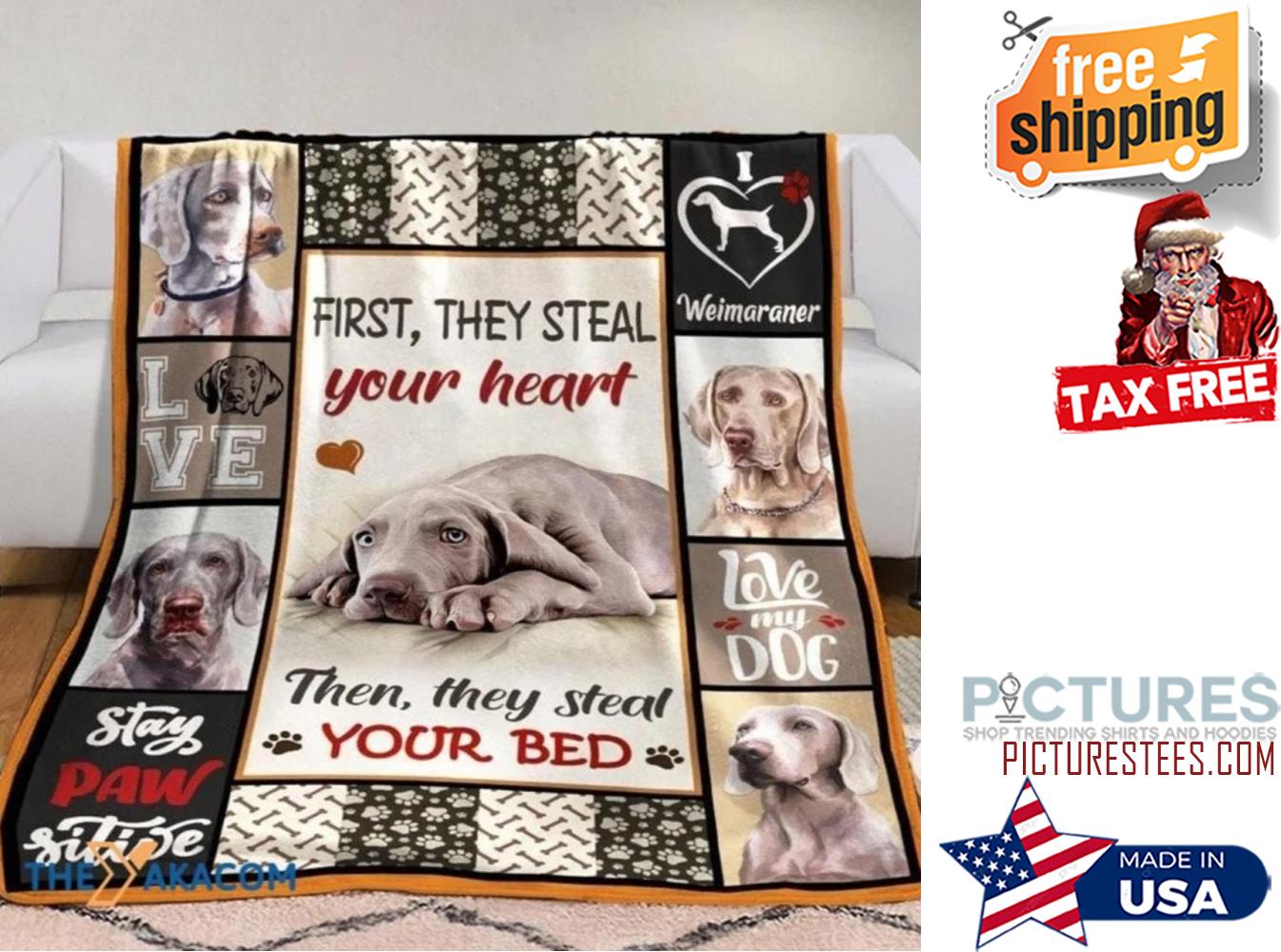 Weimaraner Firsthey Steal Your Heart Background Sherpa Fleece Blanket