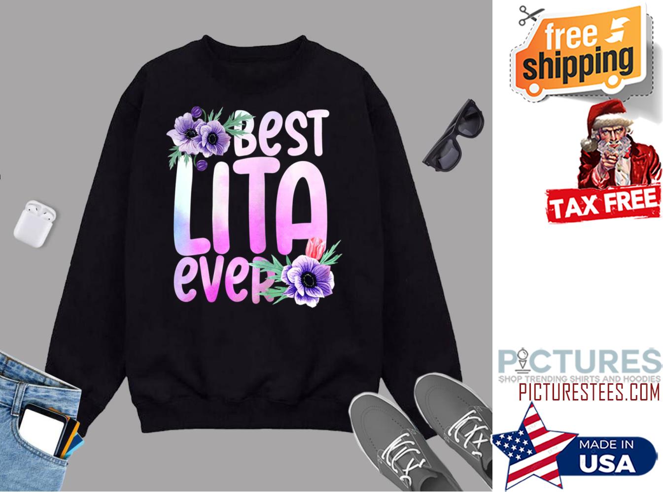 Womens Grandma Mothers Day Best Lita Ever Flower Design Sweatshirt