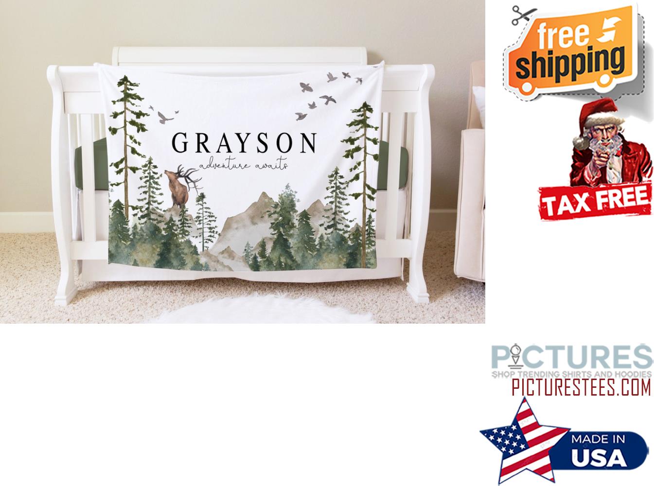 Woodland Blanket, Personalized Baby Blanket Gift, Toddler Blanket, Forest Decor, Toddler Birthday Gift, Woodland Theme, Adventure Awaits Blanket