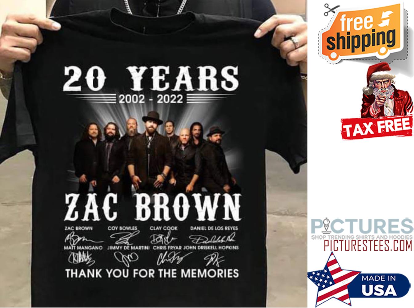 20 years 2002-2022 Zac Brown characters thank you for the memories signatures shirt