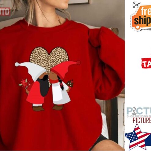 African American Valentines Day Gnome Couples Leopard Shirt