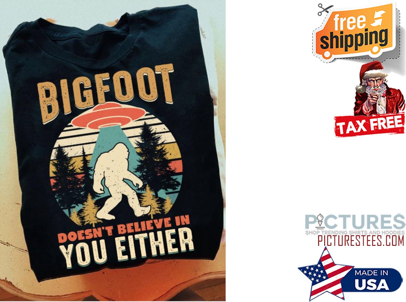 Alien Bigfoot doesn't believe in you either retro sunset vintage shirt