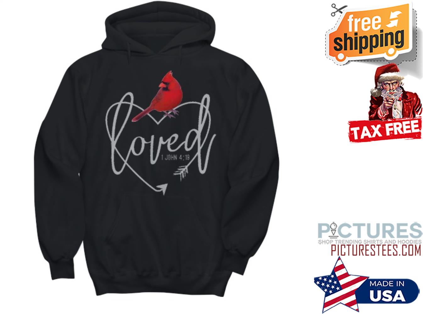 Cardinal bird loved 1 john 4 18 valentine's day hoodie