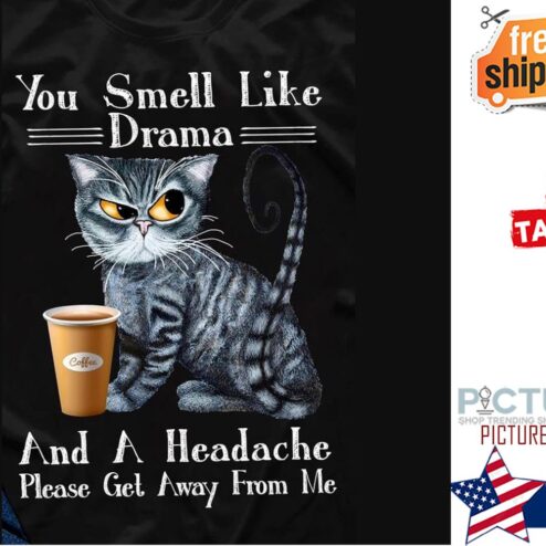 Cat grumpy you smell like drama and a headache please get away from me shirt
