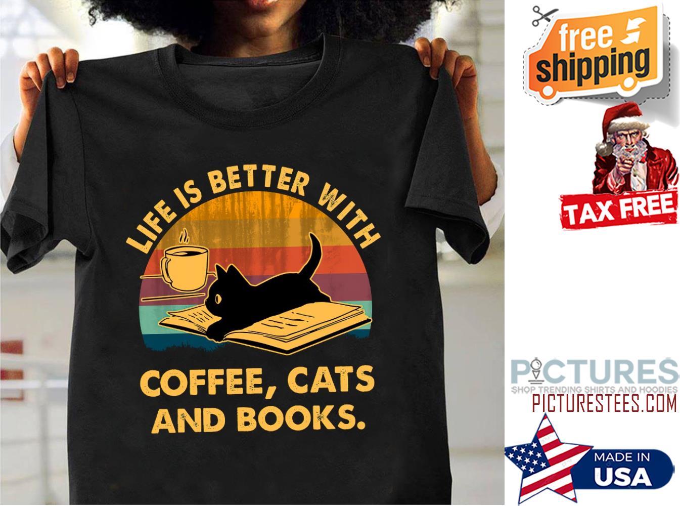 Ved en fejltagelse Arkæologiske Frem FREE shipping Cat life is better with coffee cats and books shirt, Unisex  tee, hoodie, sweater, v-neck and tank top