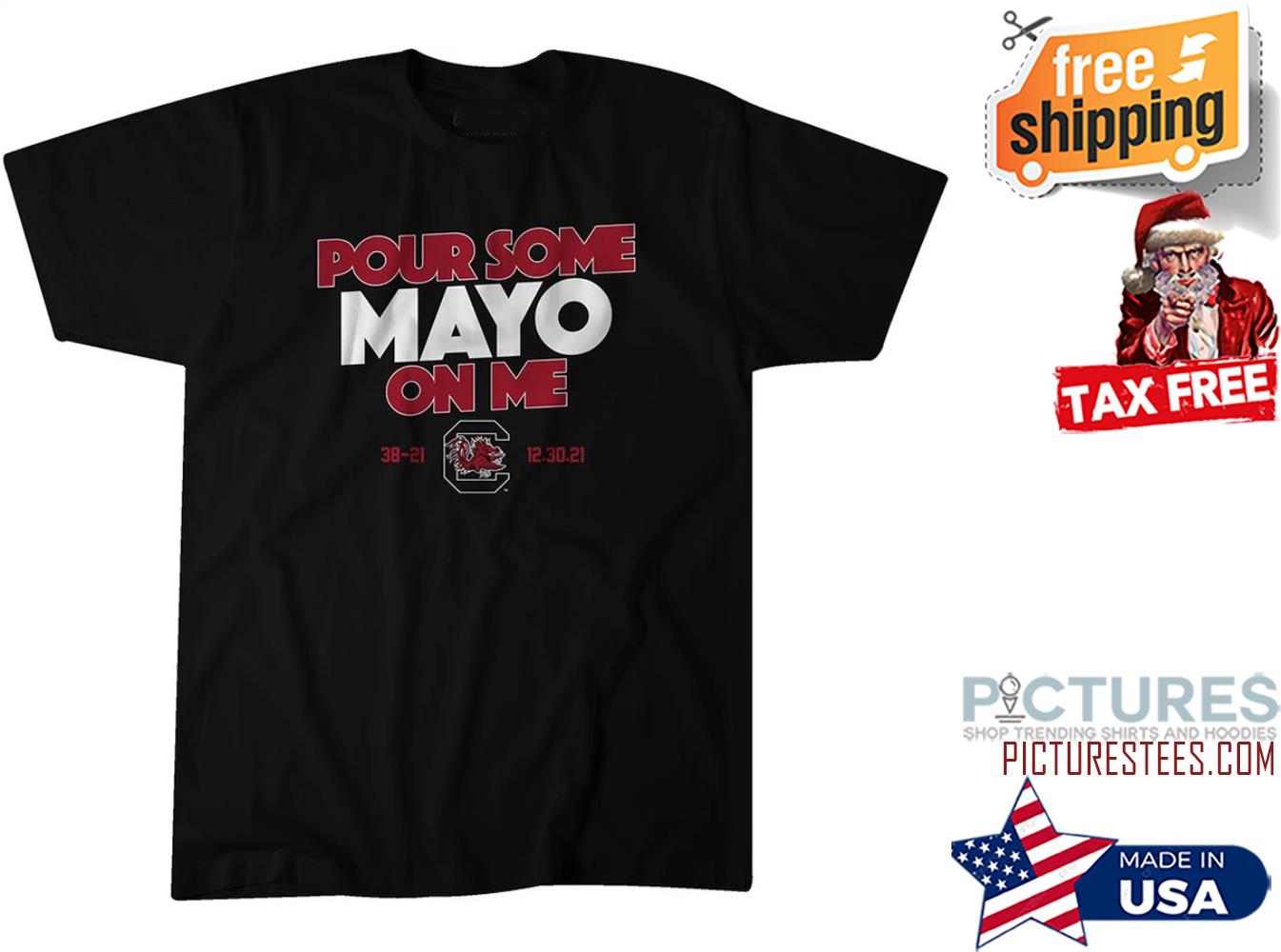 Coach Shane Beamer pour some mayo on me shirt