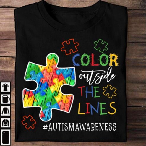 Color outside the lines autism awareness colorful shirt