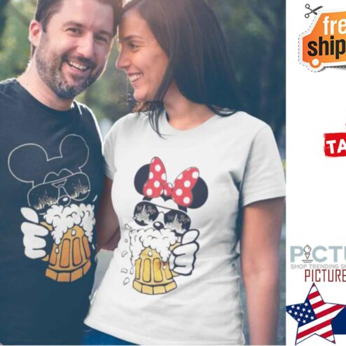 Disney Mickey Minnie Drinking Beer Couple Valentine's day shirt