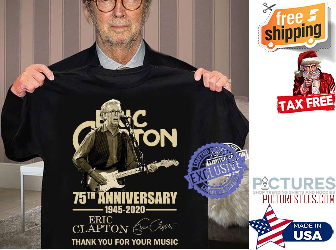Eric Clapton 75th anniversary 1945-2020 thank you for your music signature shirt