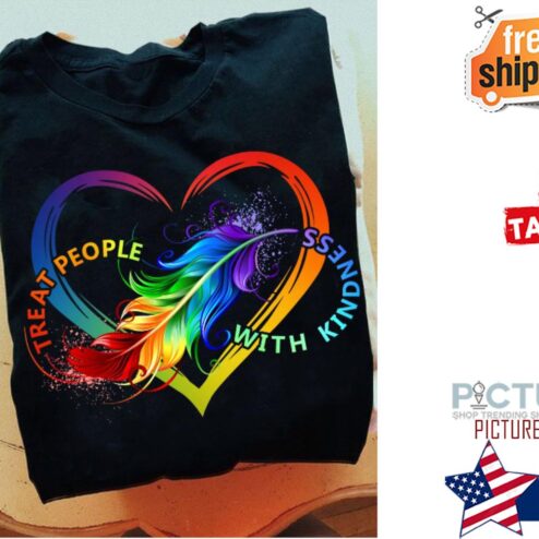 Feather heart treat people with kindness LGBT shirt