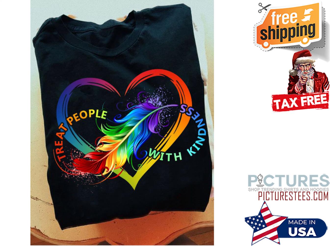 Feather heart treat people with kindness LGBT shirt