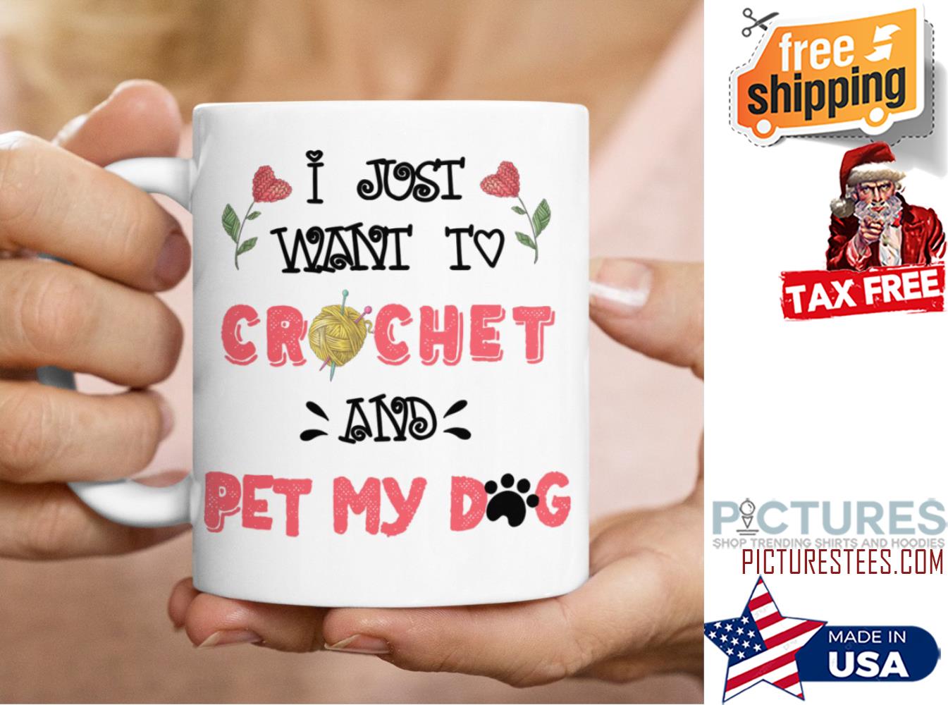 I just want to crochet and pet my dog mug