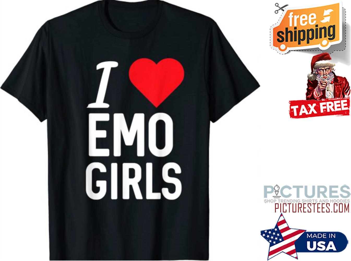  Womens I Love Emo Girls V-Neck T-Shirt : Clothing