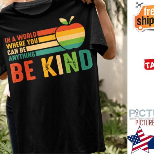 In a world where you can be anything be kind retro sunset vintage shirt