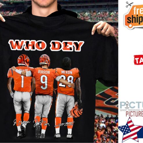 Joe Burrow Joe Mixon Ja'Marr Chase Who Dey Cincinnati Bengals signatures shirt