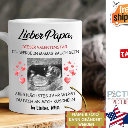 Lieber Papa dieser valentinstag custom name and picture baby mug