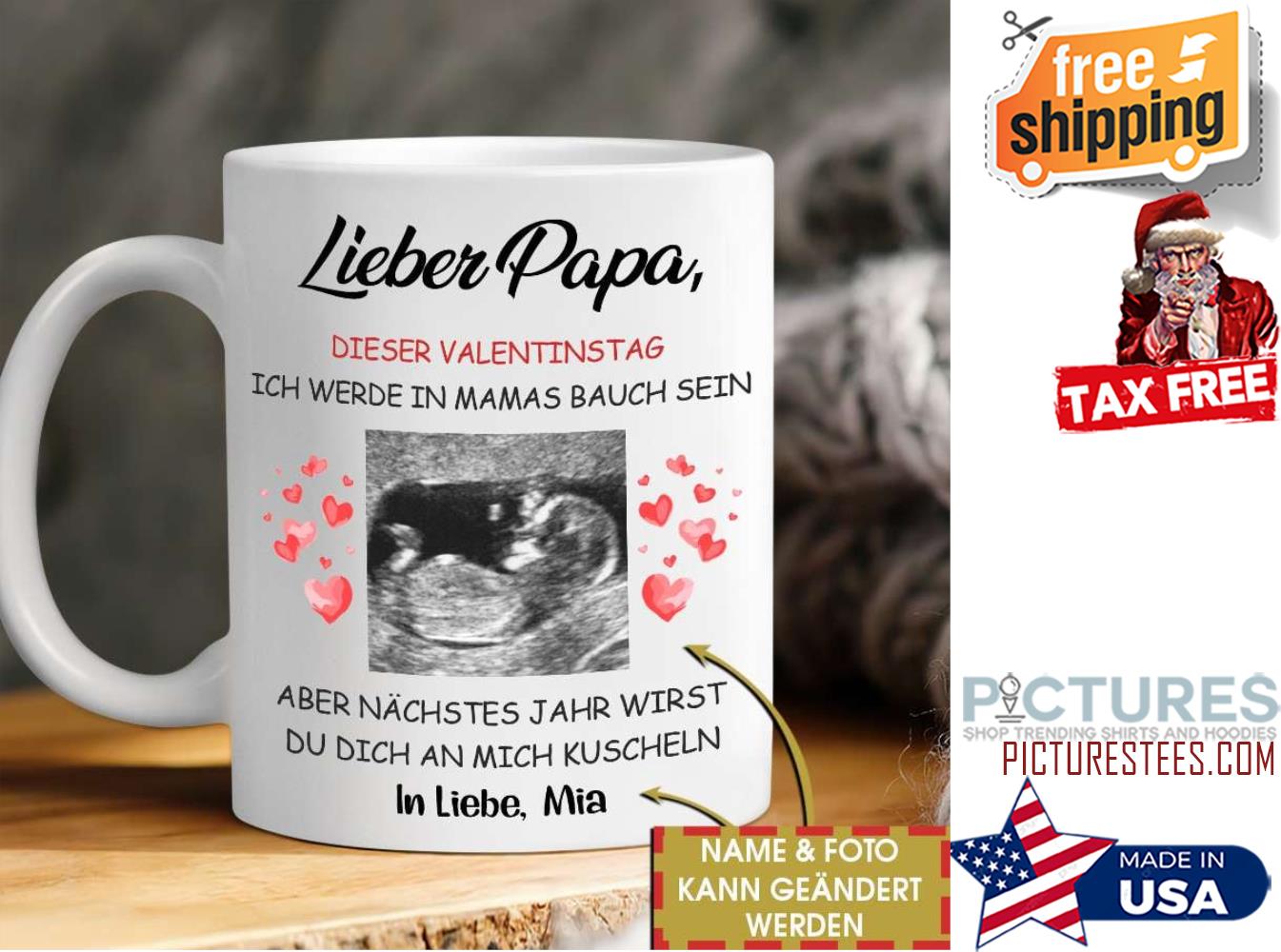 Lieber Papa dieser valentinstag custom name and picture baby mug