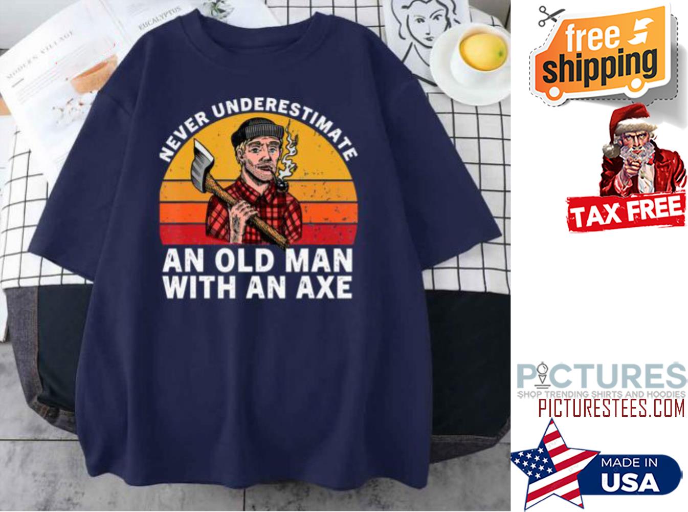 Never Underestimate An Old Man With An Axe Retro Sunset Vintage shirt