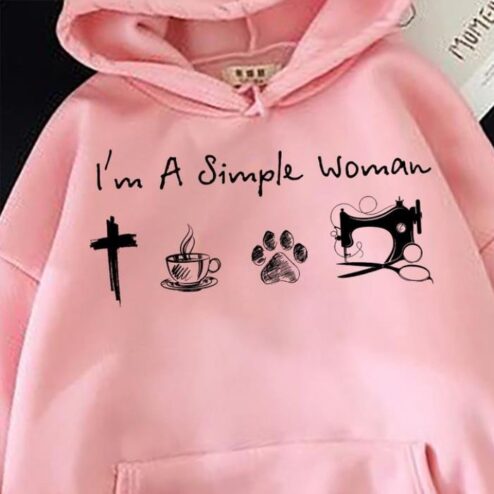Jesus i'm a simple woman coffee paw sewing machine hoodie