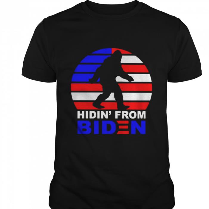 Bigfoot hidn' from Biden american flag shirt