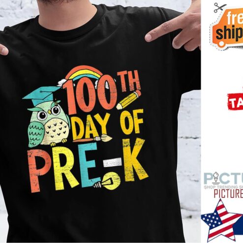 Owl rainbow 100th day of Pre-K shirt
