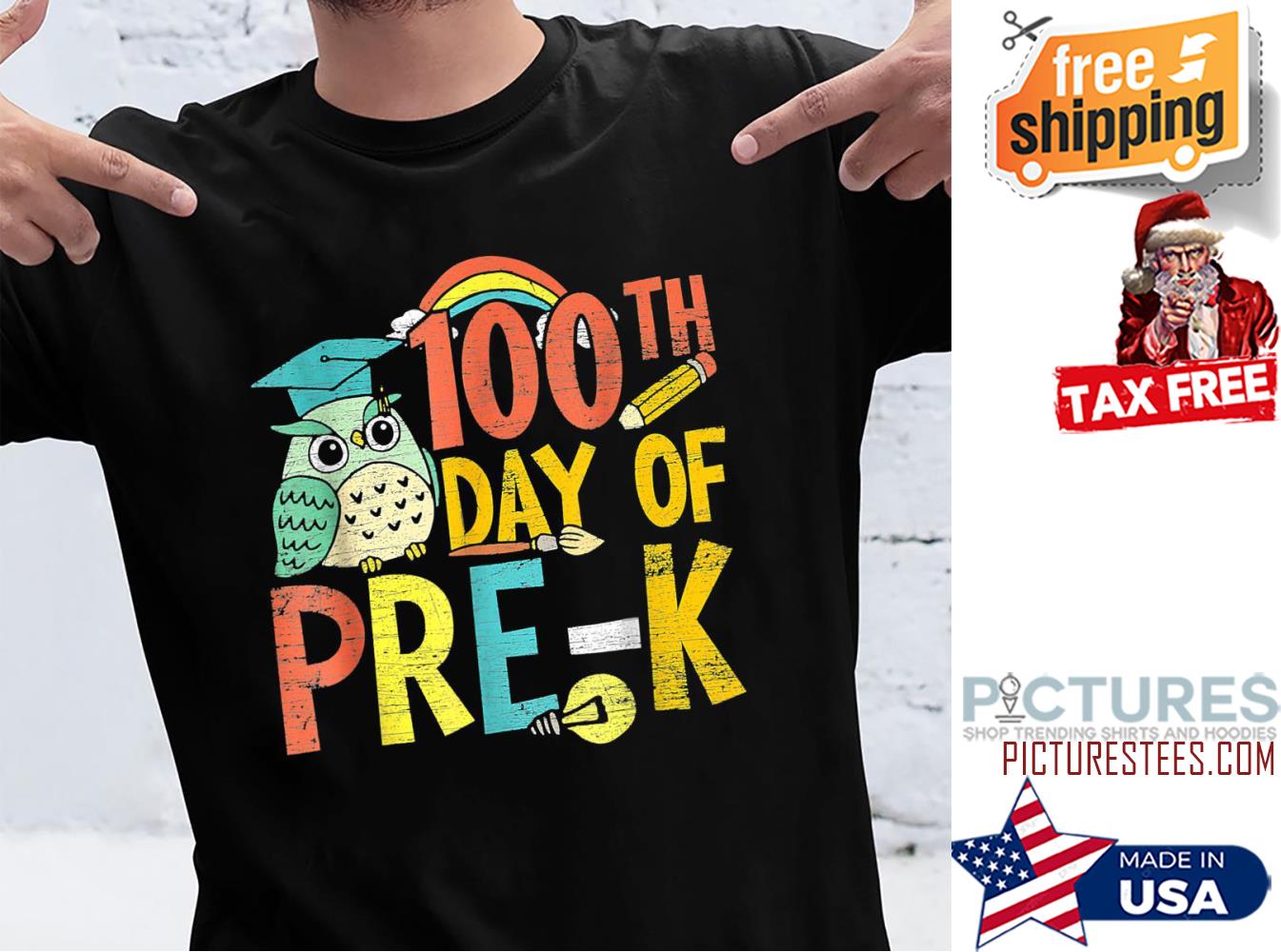 Owl rainbow 100th day of Pre-K shirt