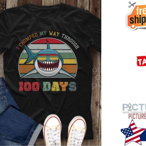 Shark I chomped my way through 100th days of school sunset vintage shirt