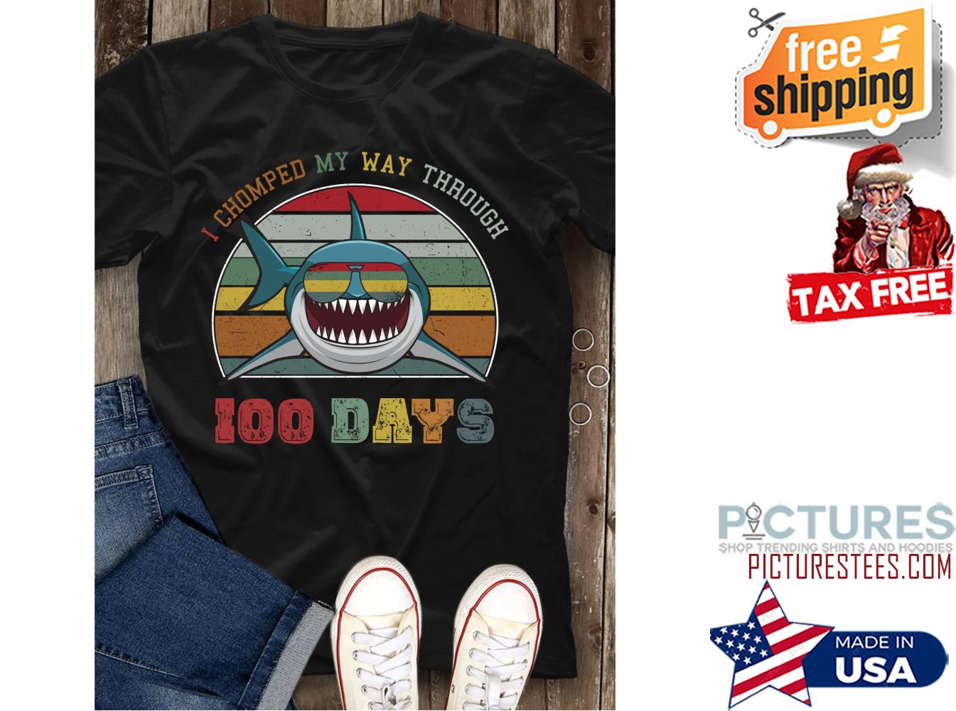 Shark I chomped my way through 100th days of school sunset vintage shirt