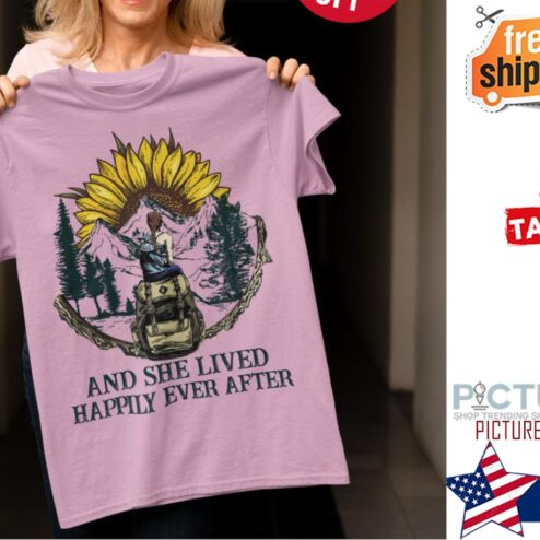 Sunflower girl hiking and she lived happily ever after shirt