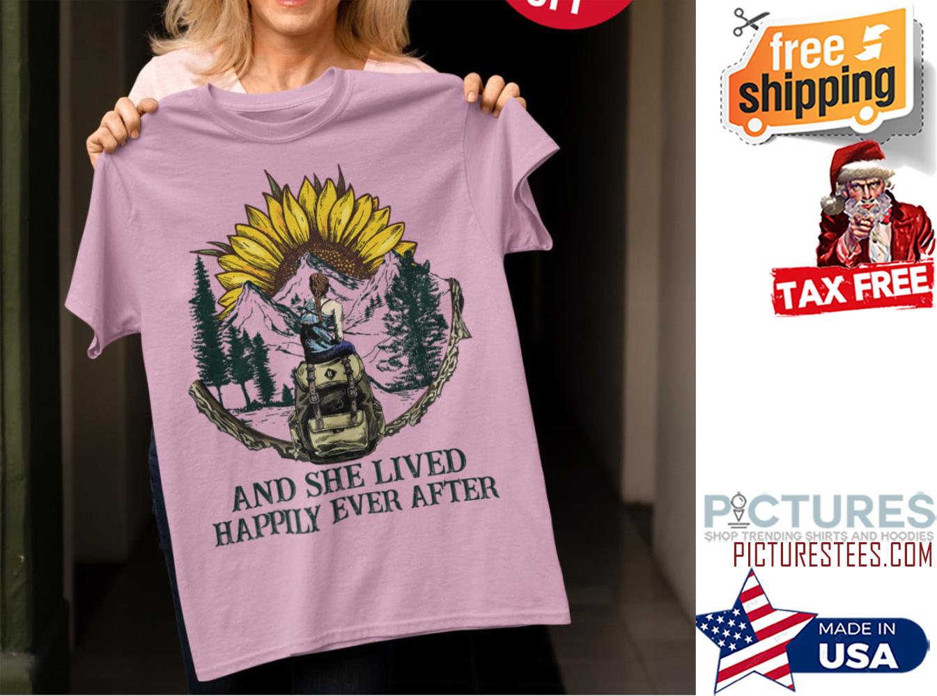 Sunflower girl hiking and she lived happily ever after shirt