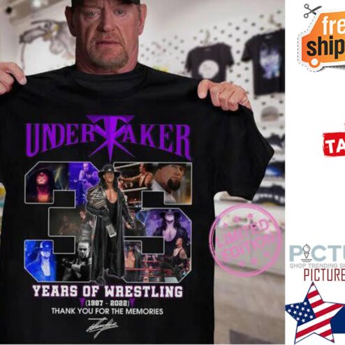 Under Taker 35 years of wrestling 1987-2022 thank you for the memories signature shirt