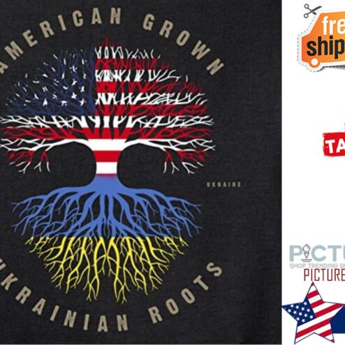 American Growh Ukrainian Roots Big Tree Flag. Heart breaking. Thinking of all Ukrainians Shirt